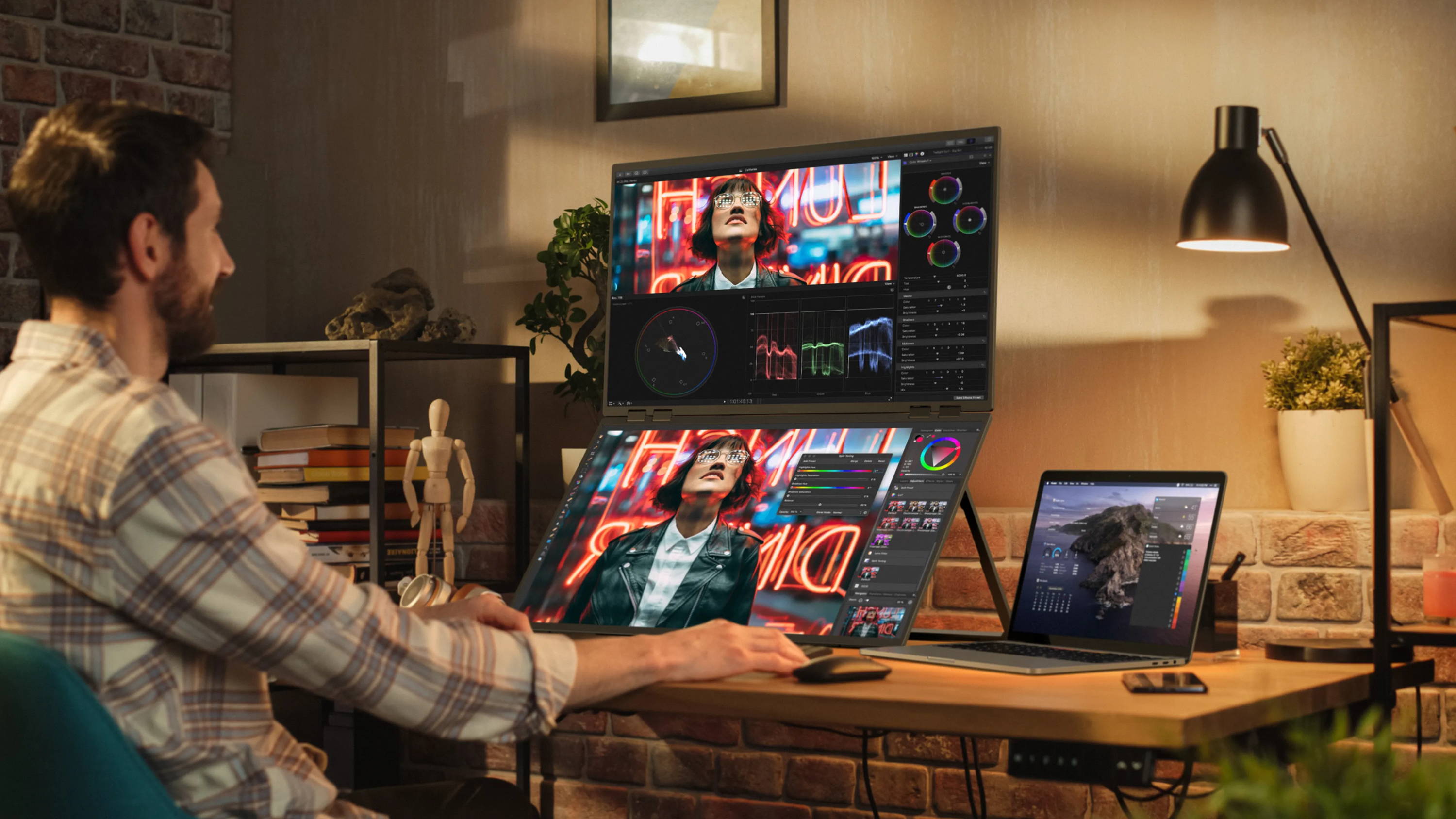 UPERFECT 23.8インチ モバイルモニター 100Hz 23 Inch Dual Screen 100Hz Stacked Computer Monitor with